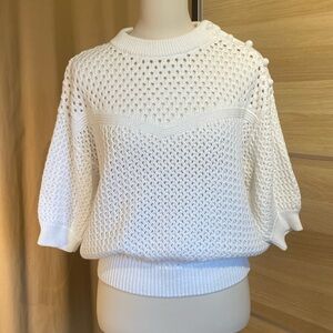 J.Crew Re-Imagined Ivory Cotton Knit Sweater Shoulder Button Detail Size S